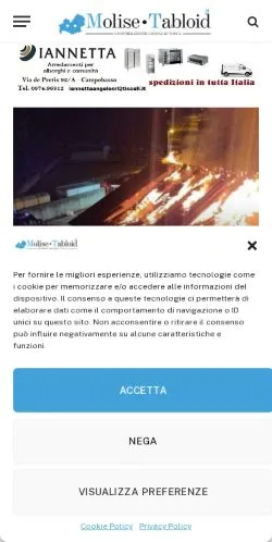 Voorbeeld van de site Molise Tabloid, medium uit Italië voor gesponsorde artikelen