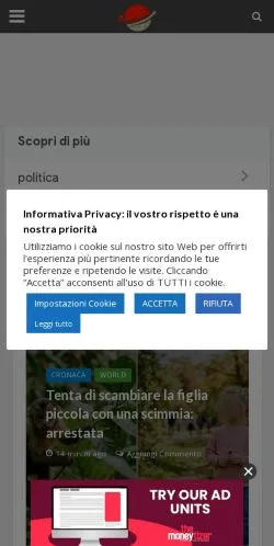Podgląd witryny Brevenews, medium z kraju Włochy do artykułów sponsorowanych