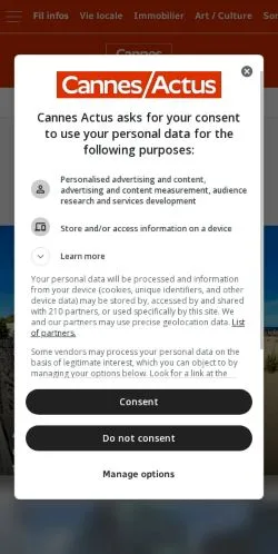 Anteprima del sito Cannes Actus, media di Francia per articoli sponsorizzati