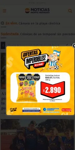 Anteprima del sito Noticias Monte Hermoso, media di Argentina per articoli sponsorizzati