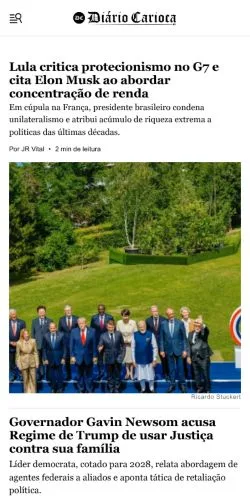 Anteprima del sito Diário Carioca, media di Brasile per articoli sponsorizzati