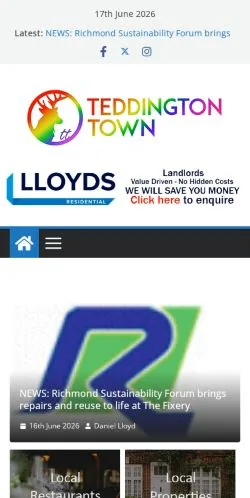 스폰서 기사용 영국 매체 Teddington Town 사이트 미리보기