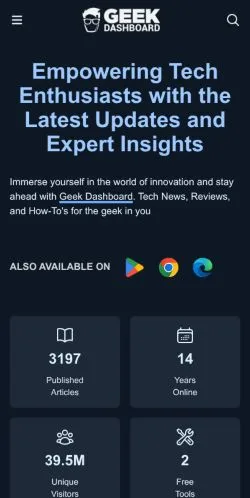 Aperçu du site Geek Dashboard, média de États-Unis pour articles sponsorisés