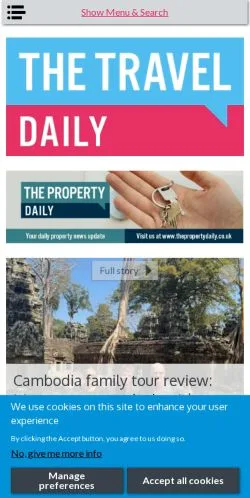 Podgląd witryny The Travel Daily, medium z kraju Wielka Brytania do artykułów sponsorowanych
