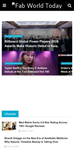Förhandsvisning av webbplatsen Fab World Today, medium i USA för sponsrade artiklar