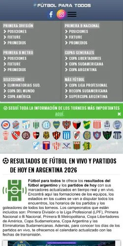 Anteprima del sito Futbol Para Todos, media di Argentina per articoli sponsorizzati