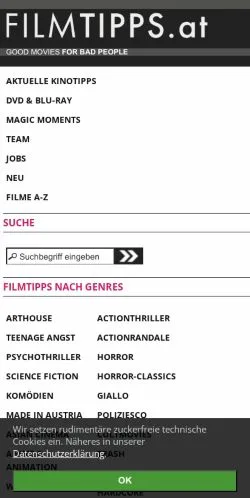 Podgląd witryny Filmtipps, medium z kraju Austria do artykułów sponsorowanych