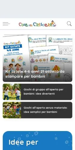 Anteprima del sito Cose Per Crescere, media di Italia per articoli sponsorizzati