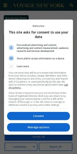 Anteprima del sito Voyage New York, media di Stati Uniti per articoli sponsorizzati