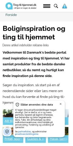 Podgląd witryny Ting Til Hjemmet, medium z kraju Dania do artykułów sponsorowanych