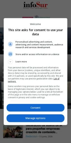Podgląd witryny Infosur Diario, medium z kraju Argentyna do artykułów sponsorowanych