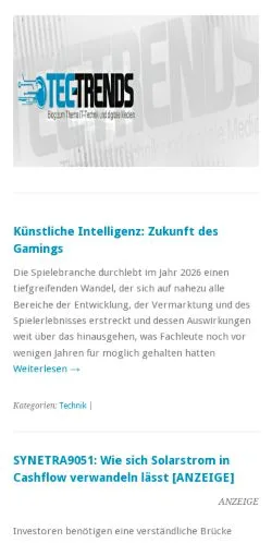 Sponsorlu makaleler için Almanya medyası TEC-TRENDS sitesinin önizlemesi