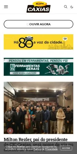스폰서 기사용 브라질 매체 Radio Caxias 93.5 FM 사이트 미리보기