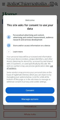 Pré-visualização do site Italia Chiama Italia, meio de Itália para artigos patrocinados