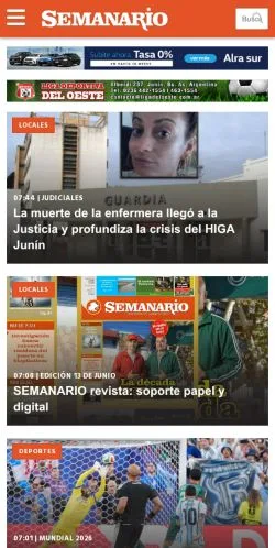 Podgląd witryny Semanario de Junín, medium z kraju Argentyna do artykułów sponsorowanych