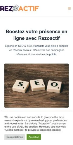 Pré-visualização do site Rezoactif, meio de França para artigos patrocinados