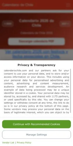 Anteprima del sito Calendario Chile, media di Cile per articoli sponsorizzati