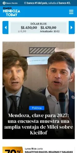 Anteprima del sito Diario Mendoza Today, media di Argentina per articoli sponsorizzati