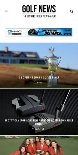 Pré-visualização do site Golf News Magazine, meio de Reino Unido para artigos patrocinados