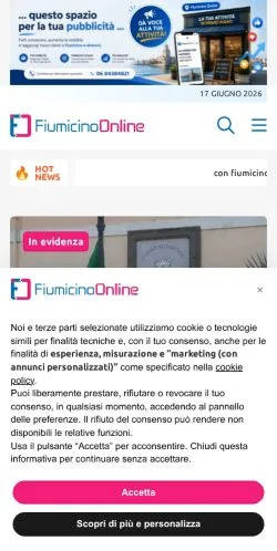 Podgląd witryny Fiumicino Online, medium z kraju Włochy do artykułów sponsorowanych
