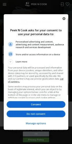 Vista previa del sitio PeekNCook, medio de Estados Unidos para artículos patrocinados