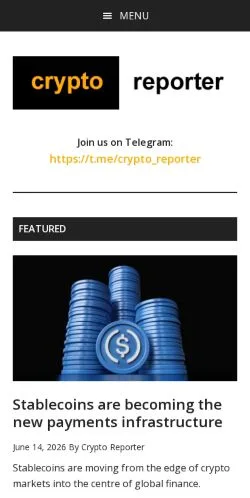 Podgląd witryny Crypto Reporter, medium z kraju Stany Zjednoczone do artykułów sponsorowanych