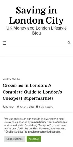 Podgląd witryny SavingInLondonCity, medium z kraju Stany Zjednoczone do artykułów sponsorowanych
