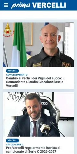 Pré-visualização do site Prima Vercelli, meio de Itália para artigos patrocinados