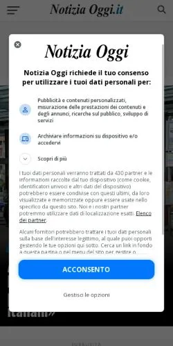 Anteprima del sito Notizia Oggi, media di Italia per articoli sponsorizzati