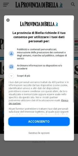 Podgląd witryny La Provincia di Biella, medium z kraju Włochy do artykułów sponsorowanych