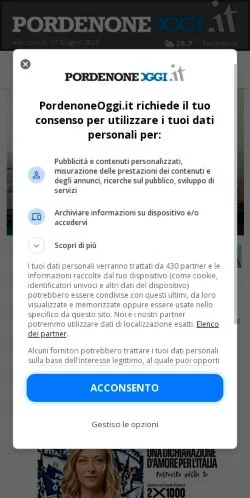Anteprima del sito PordenoneOggi, media di Italia per articoli sponsorizzati