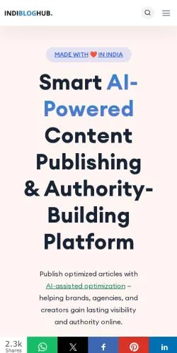Anteprima del sito IndiBlogHub, media di India per articoli sponsorizzati
