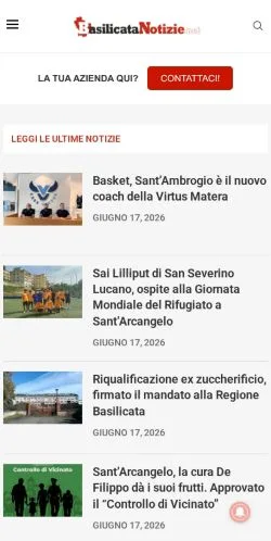 Podgląd witryny Basilicata Notizie, medium z kraju Włochy do artykułów sponsorowanych