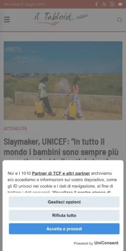 Forhåndsvisning av nettstedet Il Tabloid Quotidiano online, medium fra Italia for sponsede artikler