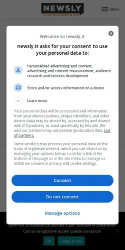Anteprima del sito Newsly, media di Italia per articoli sponsorizzati