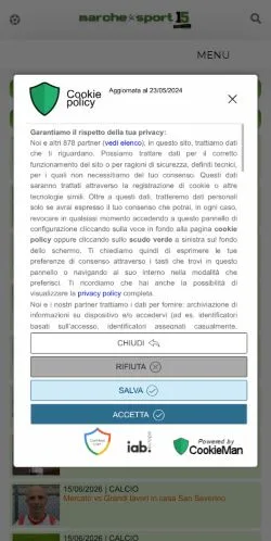 Anteprima del sito Marche Sport, media di Italia per articoli sponsorizzati
