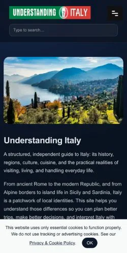 Podgląd witryny Understanding Italy, medium z kraju Wielka Brytania do artykułów sponsorowanych