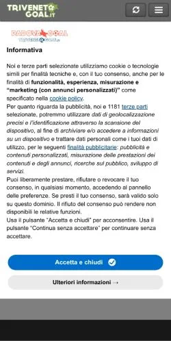 Vista previa del sitio Triveneto Goal, medio de Italia para artículos patrocinados
