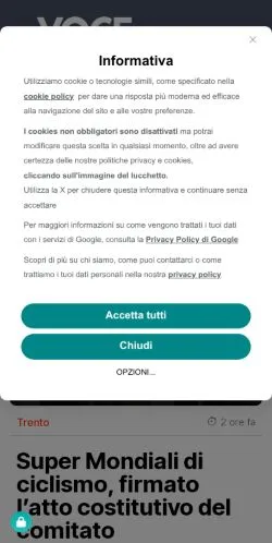 Anteprima del sito La Voce Del Trentino, media di Italia per articoli sponsorizzati
