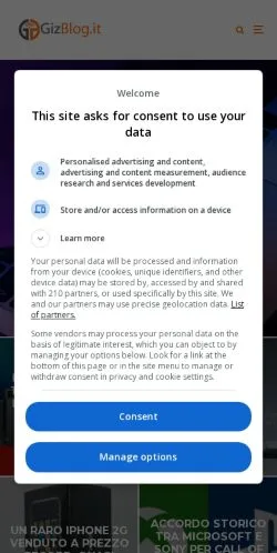 Anteprima del sito GizBlog, media di Italia per articoli sponsorizzati