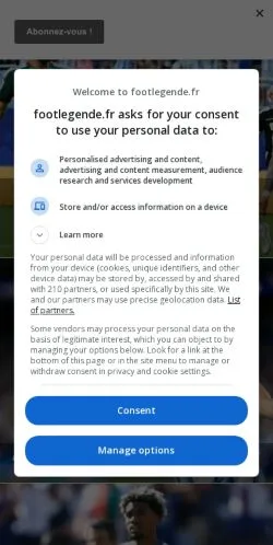 Anteprima del sito FootLégende, media di Francia per articoli sponsorizzati