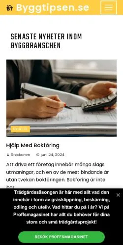 Anteprima del sito Byggtipsen, media di Svezia per articoli sponsorizzati