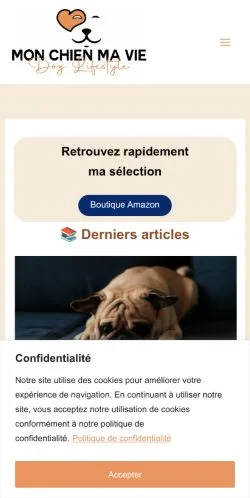 Anteprima del sito Mon Chien Ma Vie, media di Francia per articoli sponsorizzati