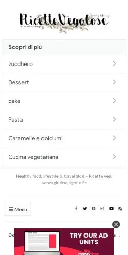 Anteprima del sito RicetteVegolose, media di Italia per articoli sponsorizzati