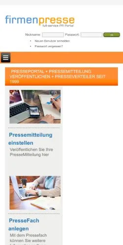 スポンサード記事向けのドイツメディア、Firmenpresseのサイトプレビュー
