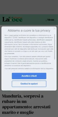 Vista previa del sitio La Voce di Manduria, medio de Italia para artículos patrocinados