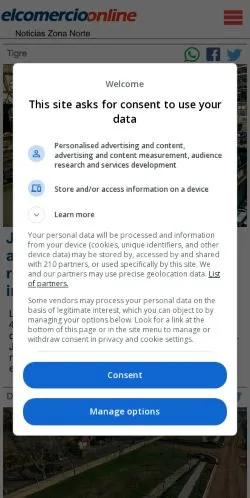 Anteprima del sito El Comercio Online, media di Argentina per articoli sponsorizzati