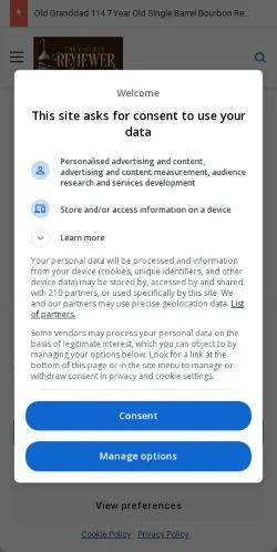 Anteprima del sito Whiskey Reviewer, media di Stati Uniti per articoli sponsorizzati
