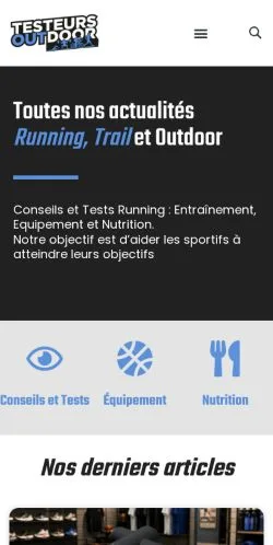 Anteprima del sito Testeurs Outdoor, media di Francia per articoli sponsorizzati