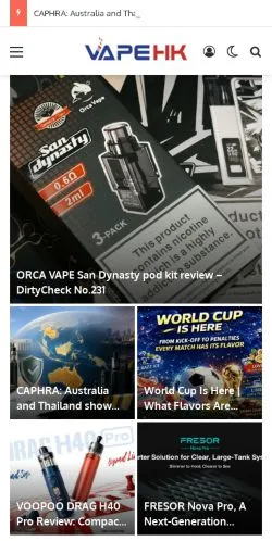 Podgląd witryny VAPE HK, medium z kraju Stany Zjednoczone do artykułów sponsorowanych